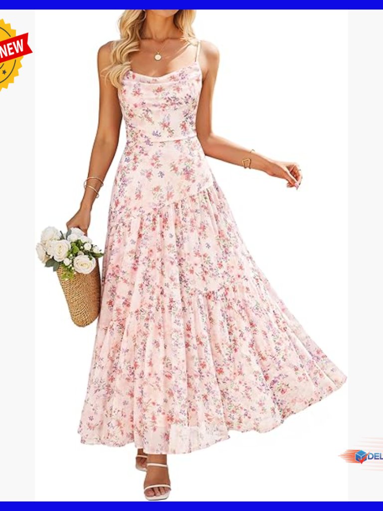 Sleeveless Floral Maxi Dress Mesh Spaghetti Strap Boho Beach Wedding Guest